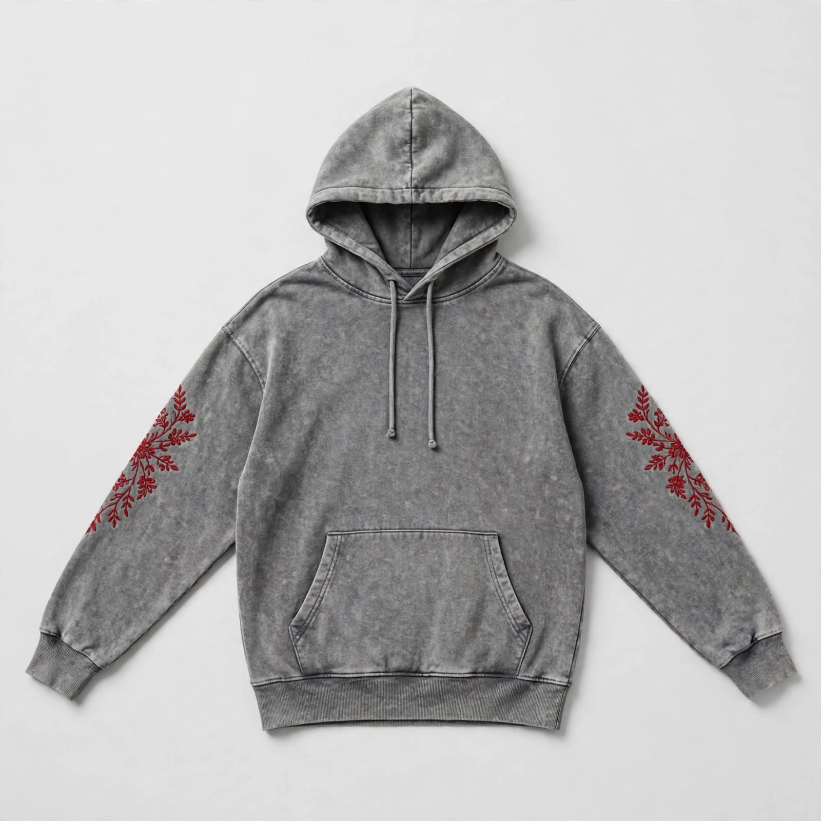 Acid Wash Hoodie with Embroidery